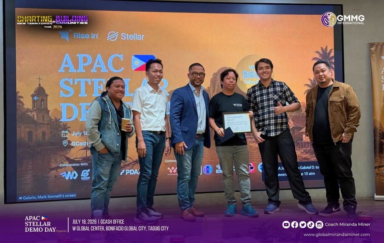 A team receiving its Top 10 Finalists certificate on stage at the APAC Stellar Demo Day Philippines