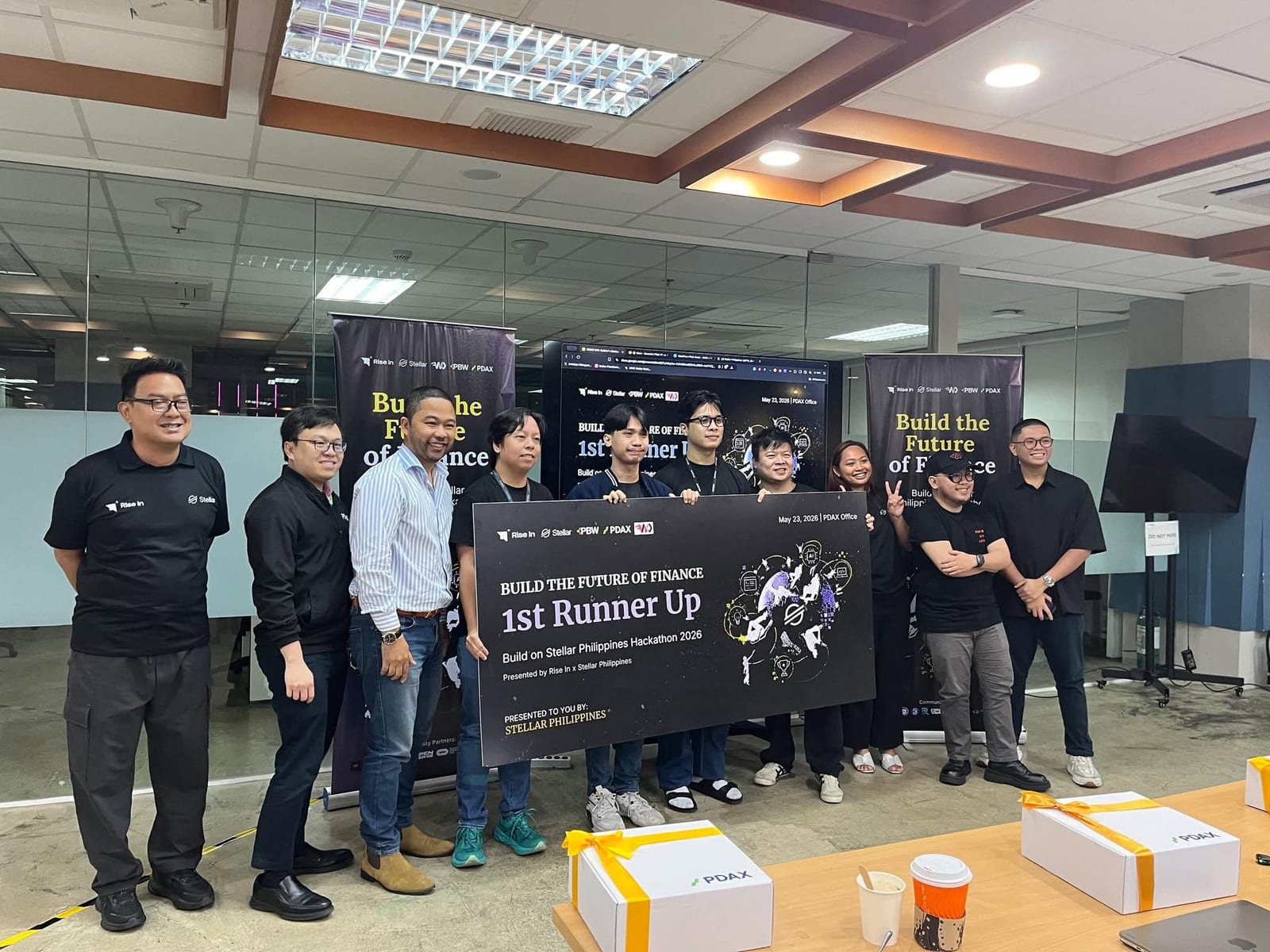 The Paiflow team on stage at the Build on Stellar Philippines Hackathon